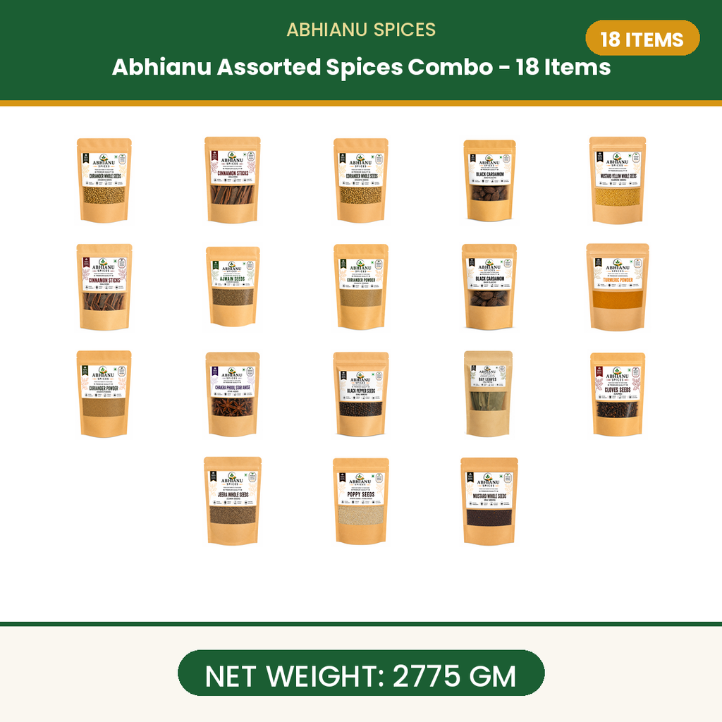Abhianu Spices Assorted Indian Spices Combo 18 Items 2.775 Kg