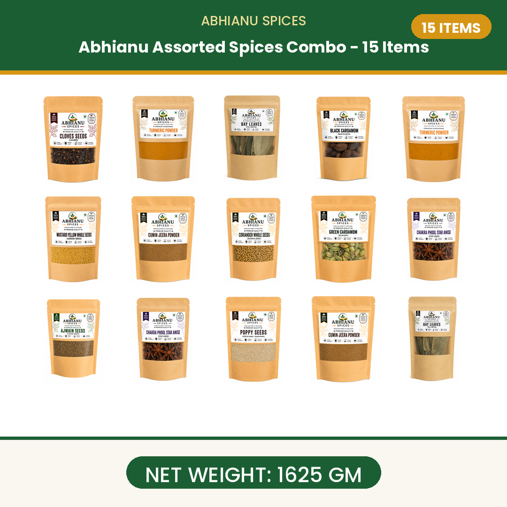 Abhianu Spices Assorted Indian Spices Combo 15 Items 1.625 Kg