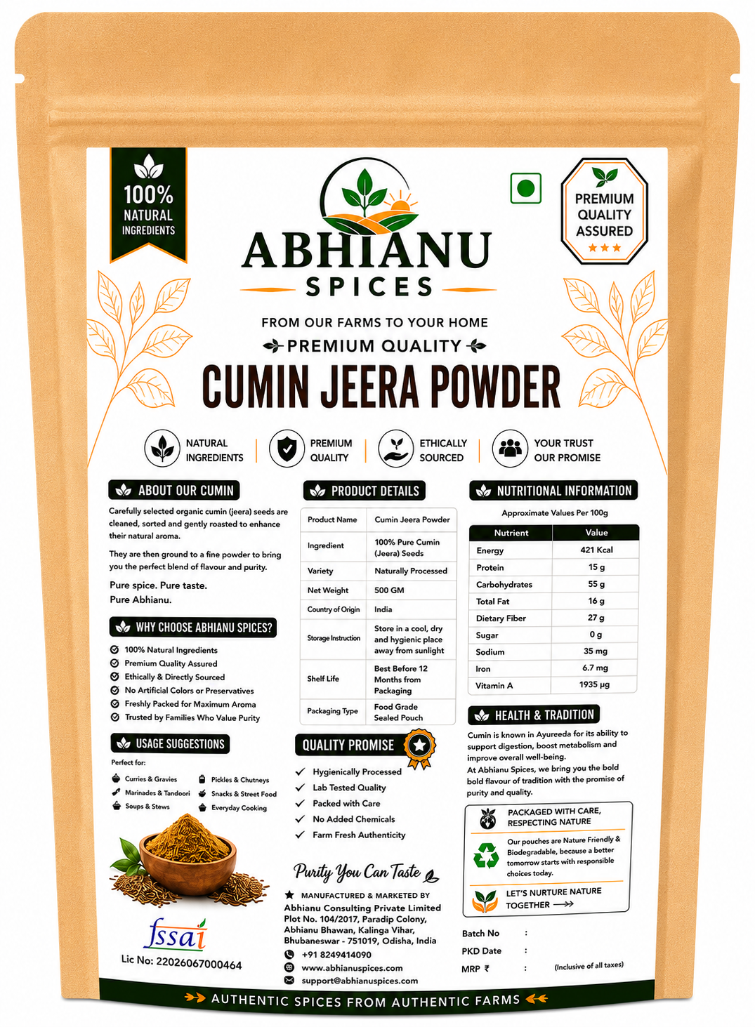 Abhianu Spices Cumin Powder Jeera 500 G