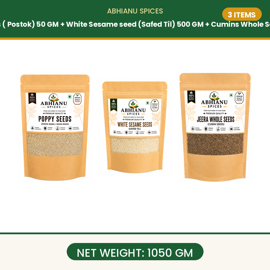 Abhianu Poppy Seeds Sesame Seeds And Cumin Whole 1050GM  Combo 3 Items
