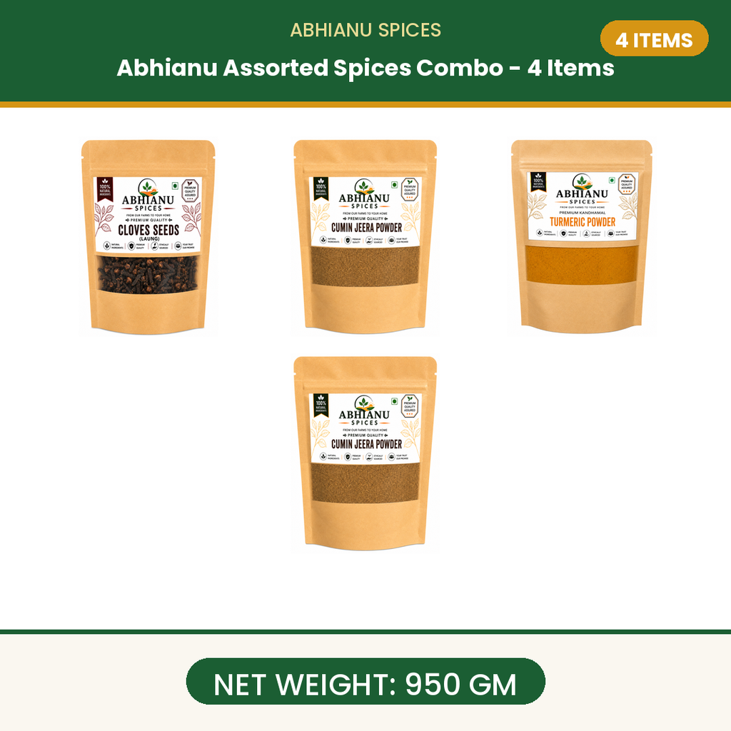 Abhianu Spices Assorted Indian Spices Combo 4 Items 950 G