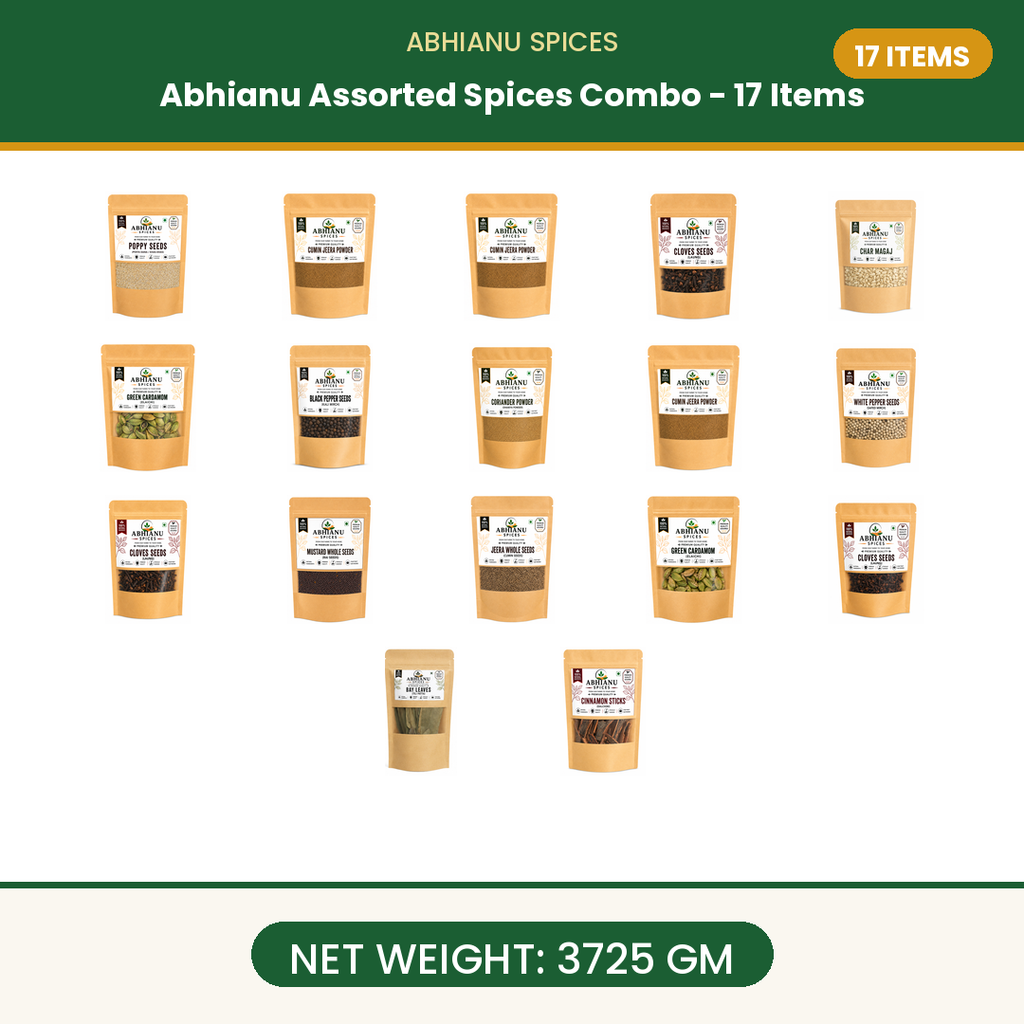Abhianu Spices Assorted Indian Spices Combo 17 Items 3.725 Kg