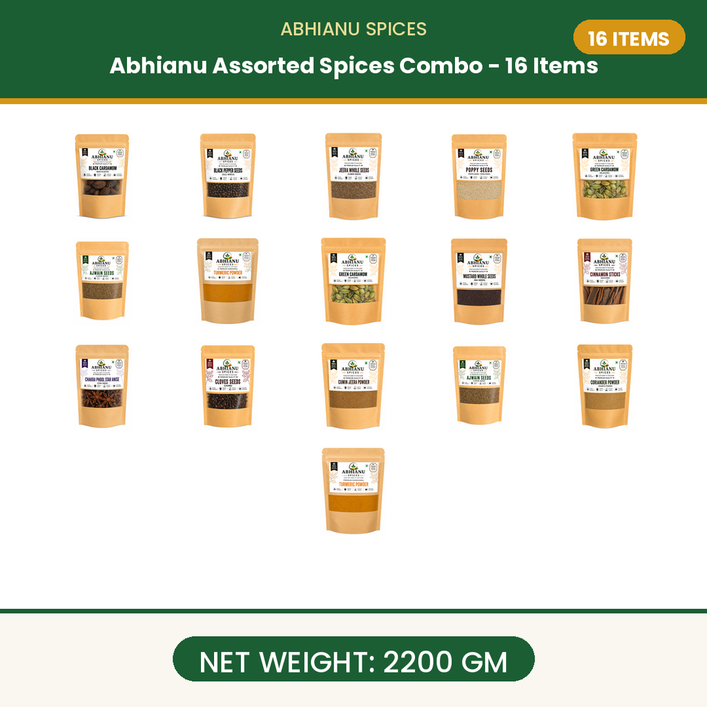 Abhianu Spices Assorted Indian Spices Combo 16 Items 2.2 Kg