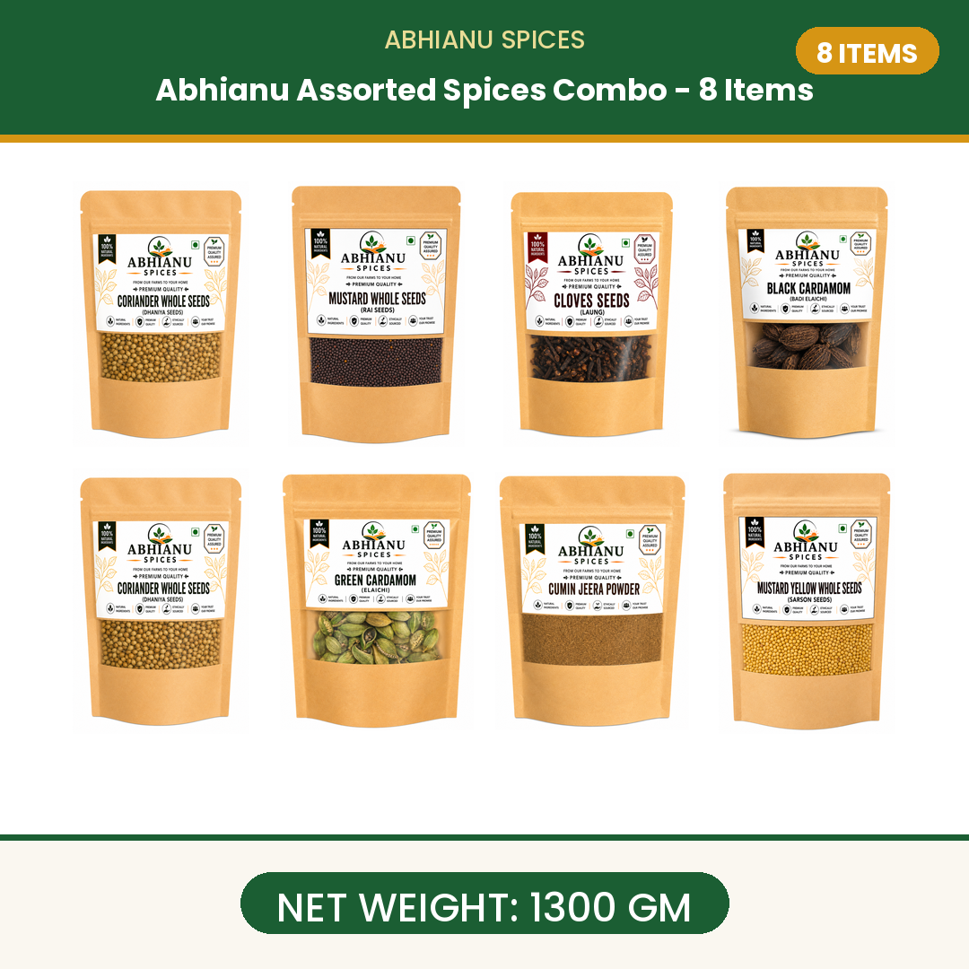 Abhianu Spices Assorted Indian Spices Combo 8 Items 1.3 Kg