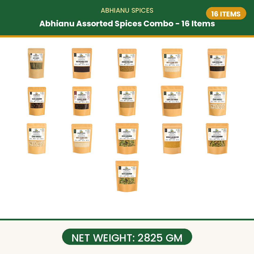 Abhianu Assorted Indian Spices Combo 16 Items 2.825 Kg