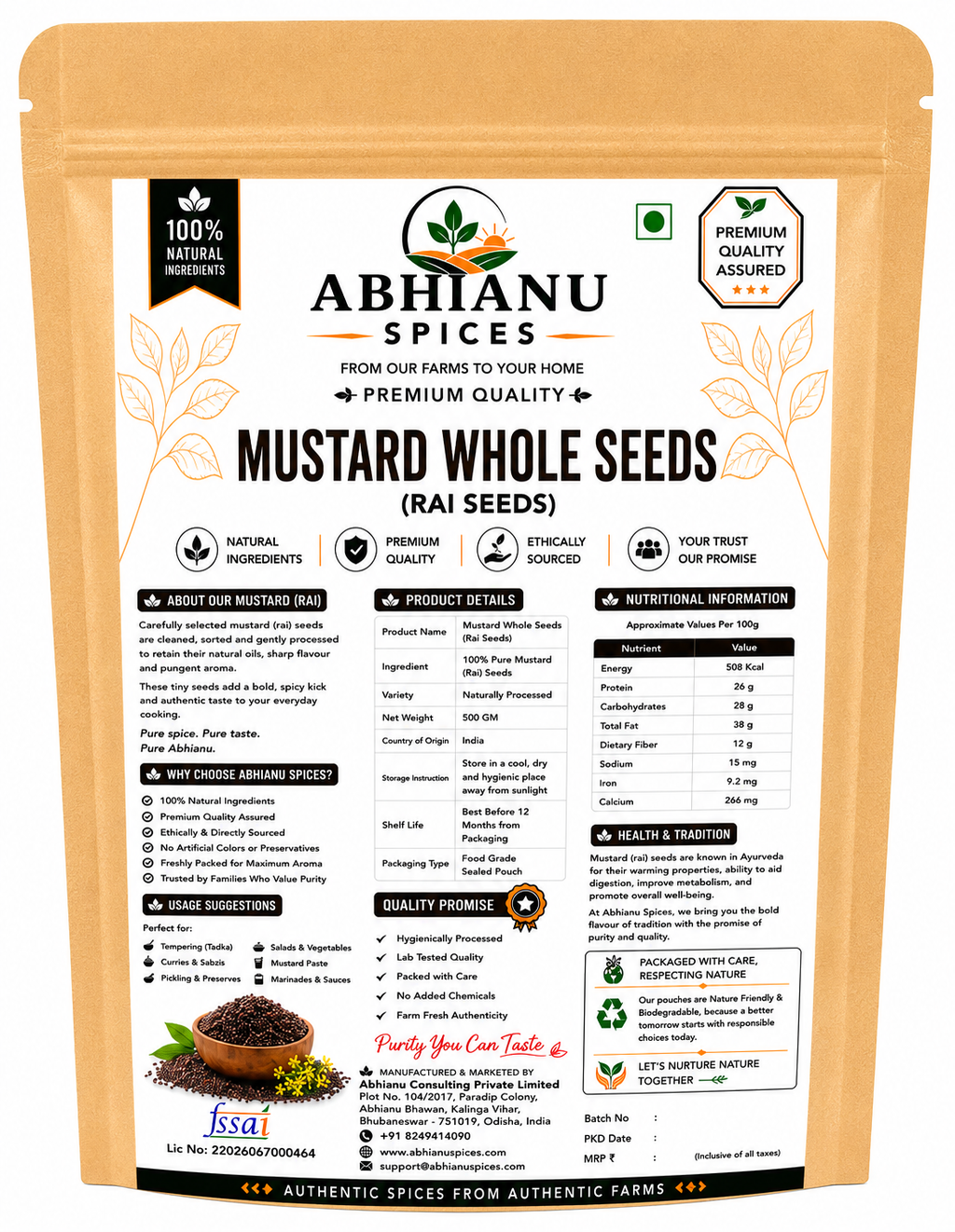 Abhianu Spices Mustard Seeds Rai Sarson 600 G Pack Of 6