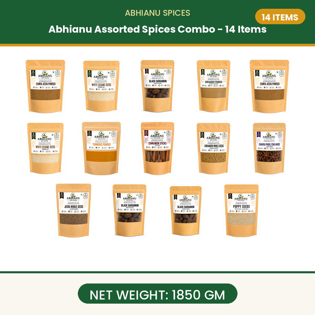 Abhianu Spices Assorted Indian Spices Combo 14 Items 1.85 Kg