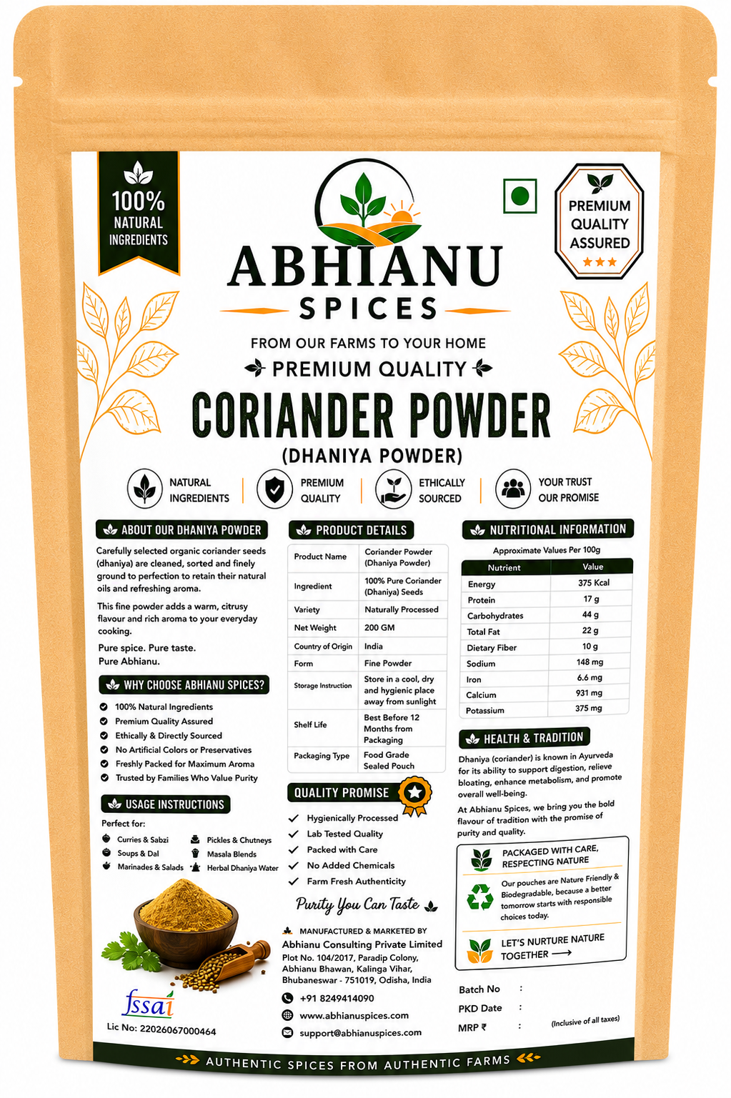 Abhianu Spices Coriander Powder Dhania 400 G Pack Of 8