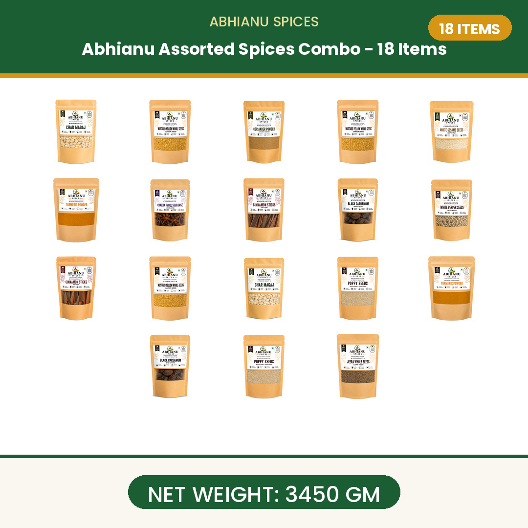 Abhianu Spices Assorted Indian Spices Combo 18 Items 3.45 Kg
