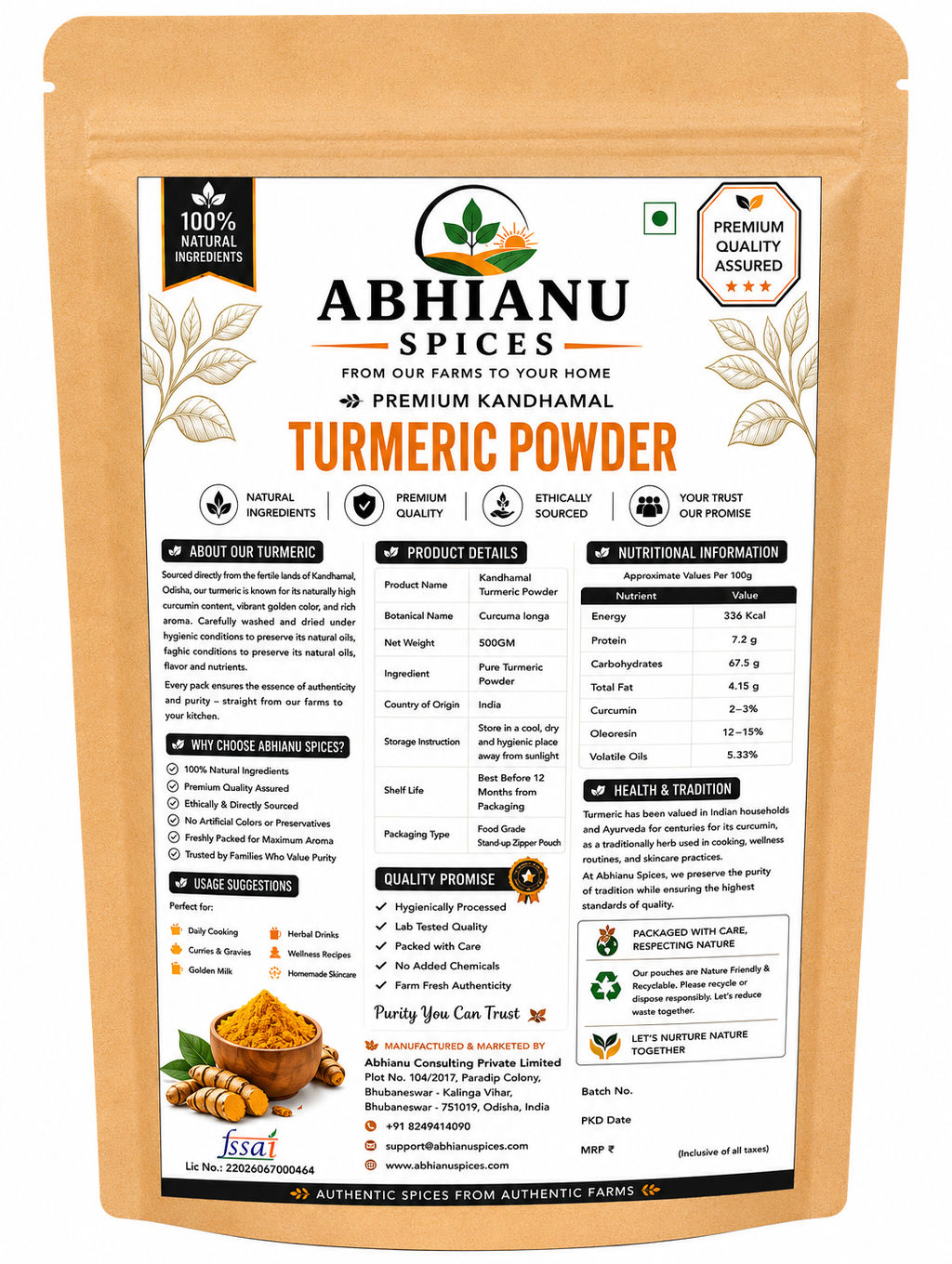 Abhianu Spices Kandhamal Turmeric Powder 500 G Pack Of 5