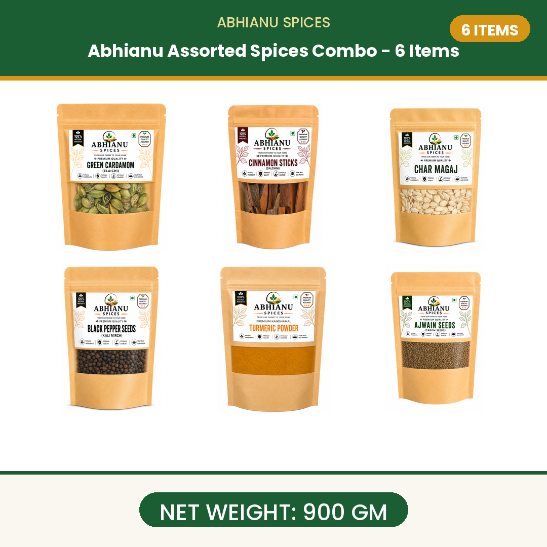Abhianu Spices Assorted Indian Spices Combo 6 Items 900 G