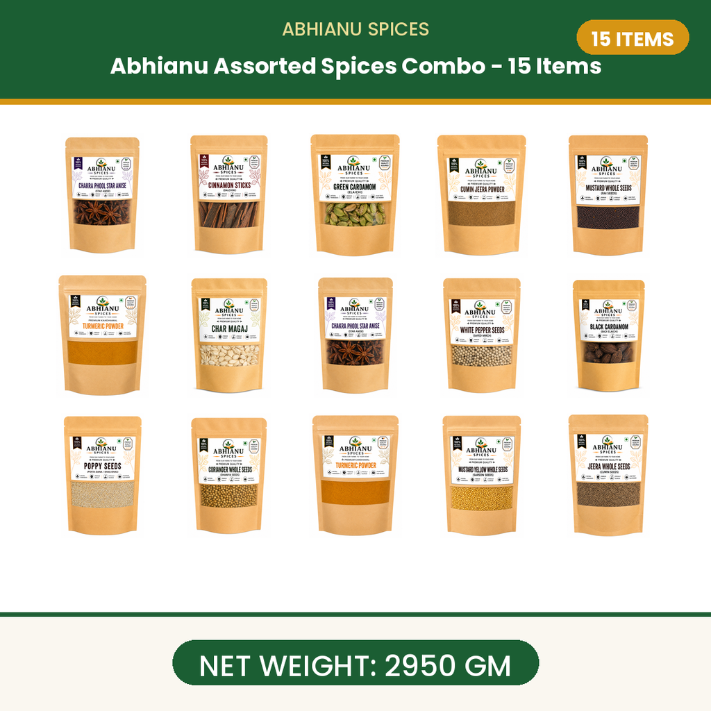Abhianu Assorted Indian Spices Combo 15 Items 2.95 Kg