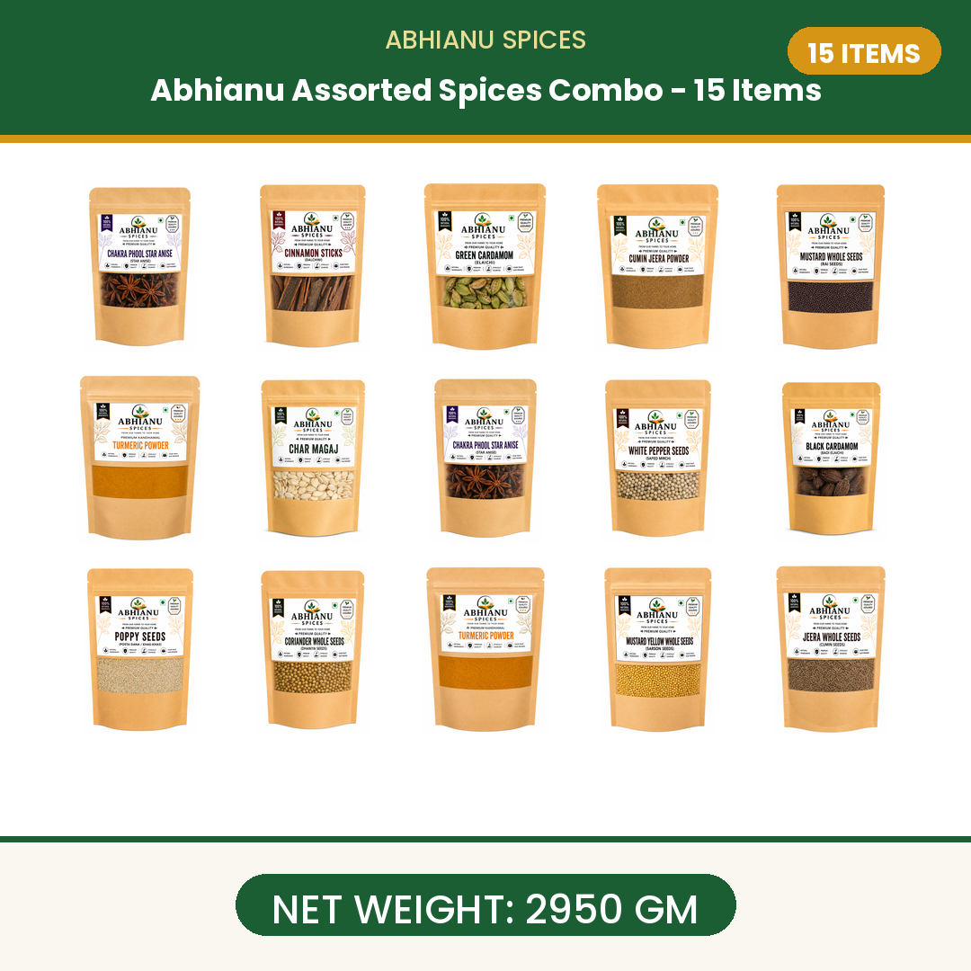 Abhianu Assorted Indian Spices Combo 15 Items 2.95 Kg