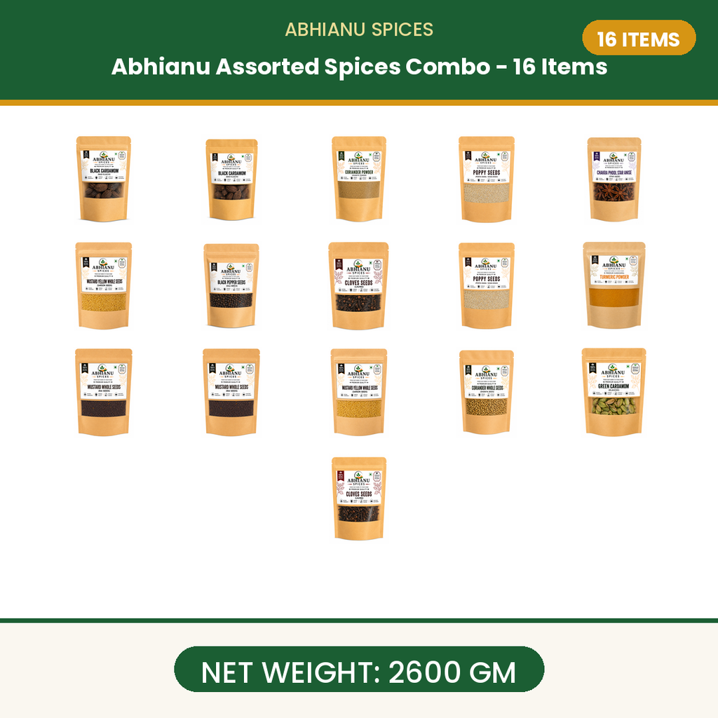 Abhianu Spices Assorted Indian Spices Combo 16 Items 2.6 Kg