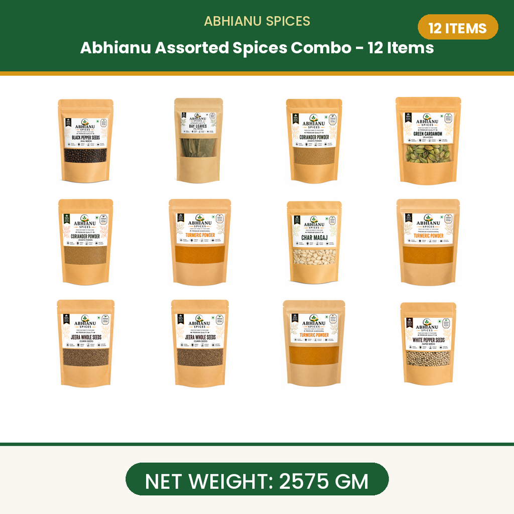 Abhianu Spices Assorted Indian Spices Combo 12 Items 2.575 Kg