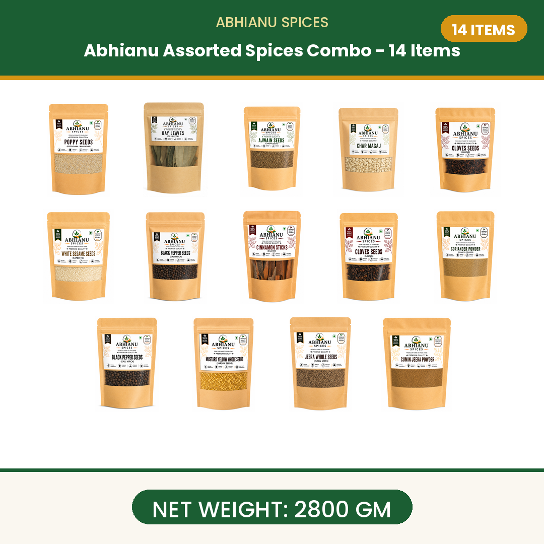 Abhianu Spices Assorted Indian Spices Combo 14 Items 2.8 Kg