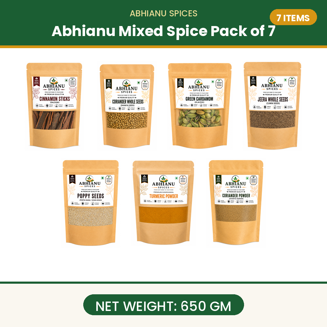 Abhianu Spices Assorted Indian Spices Combo 650 G Pack Of 7