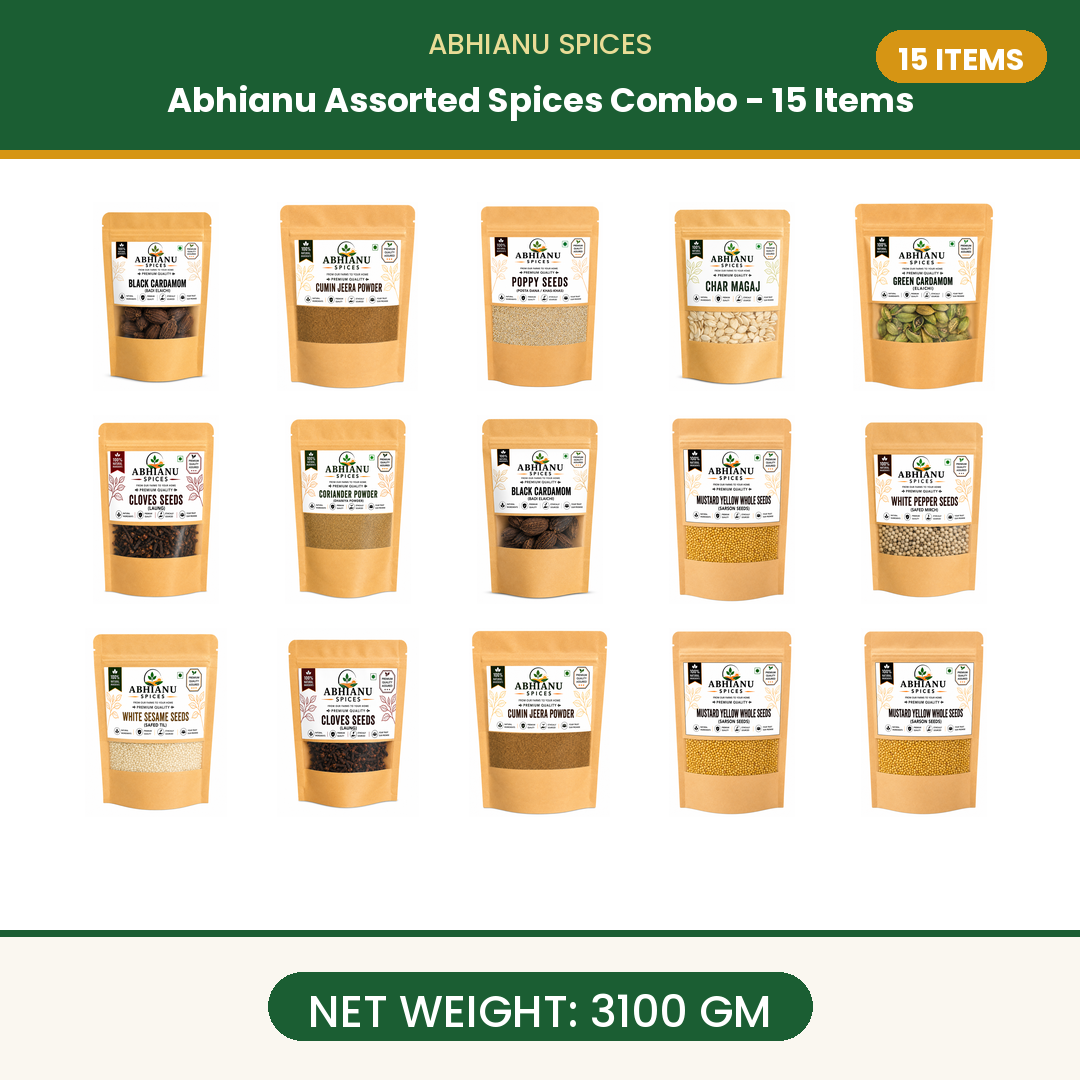 Abhianu Spices Assorted Indian Spices Combo 15 Items 3.1 Kg