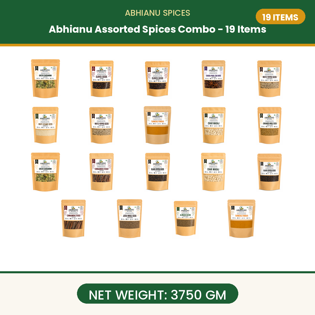 Abhianu Spices Assorted Indian Spices Combo 19 Items 3.75 Kg