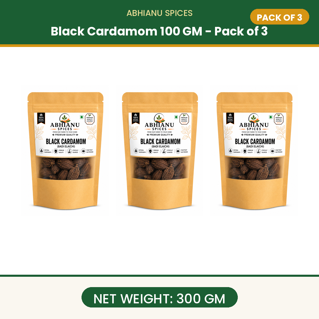 Abhianu Spices Black Cardamom Whole Pods 100 G