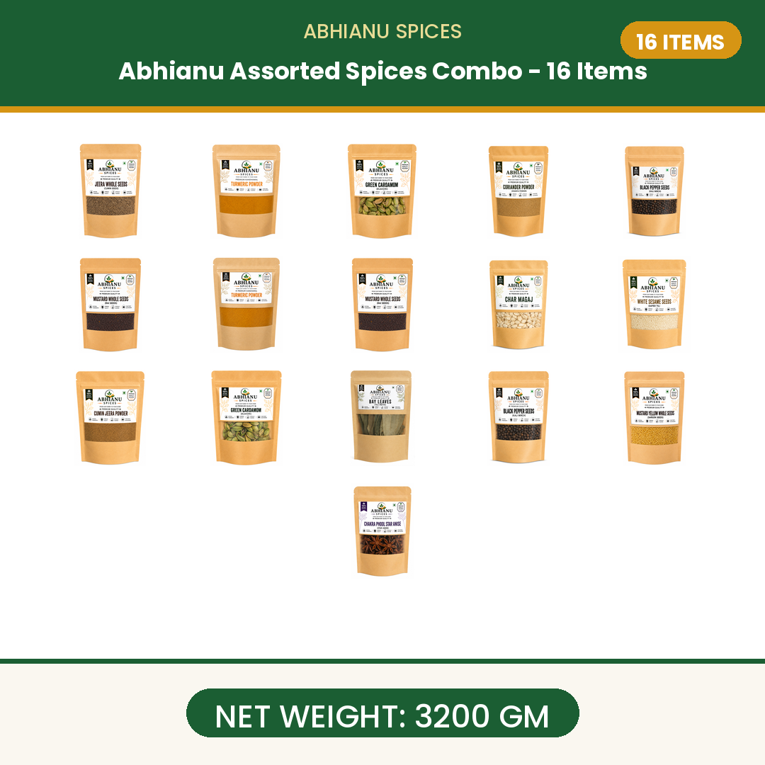 Abhianu Spices Assorted Indian Spices Combo 16 Items 3.2 Kg