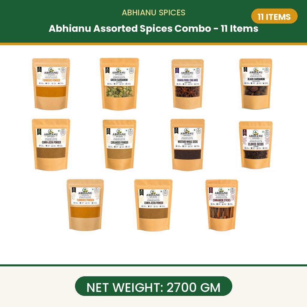 Abhianu Assorted Indian Spices Combo 11 Items 2.7 Kg