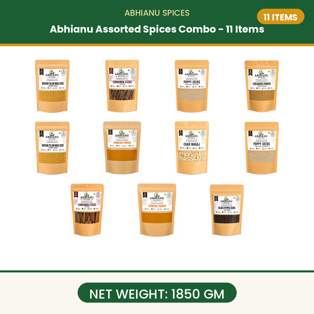 Abhianu Assorted Indian Spices Combo 11 Items 1.85 Kg