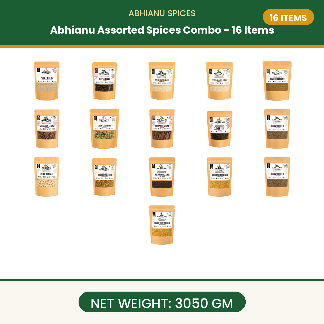 Abhianu Spices Assorted Indian Spices Combo 16 Items 3.05 Kg