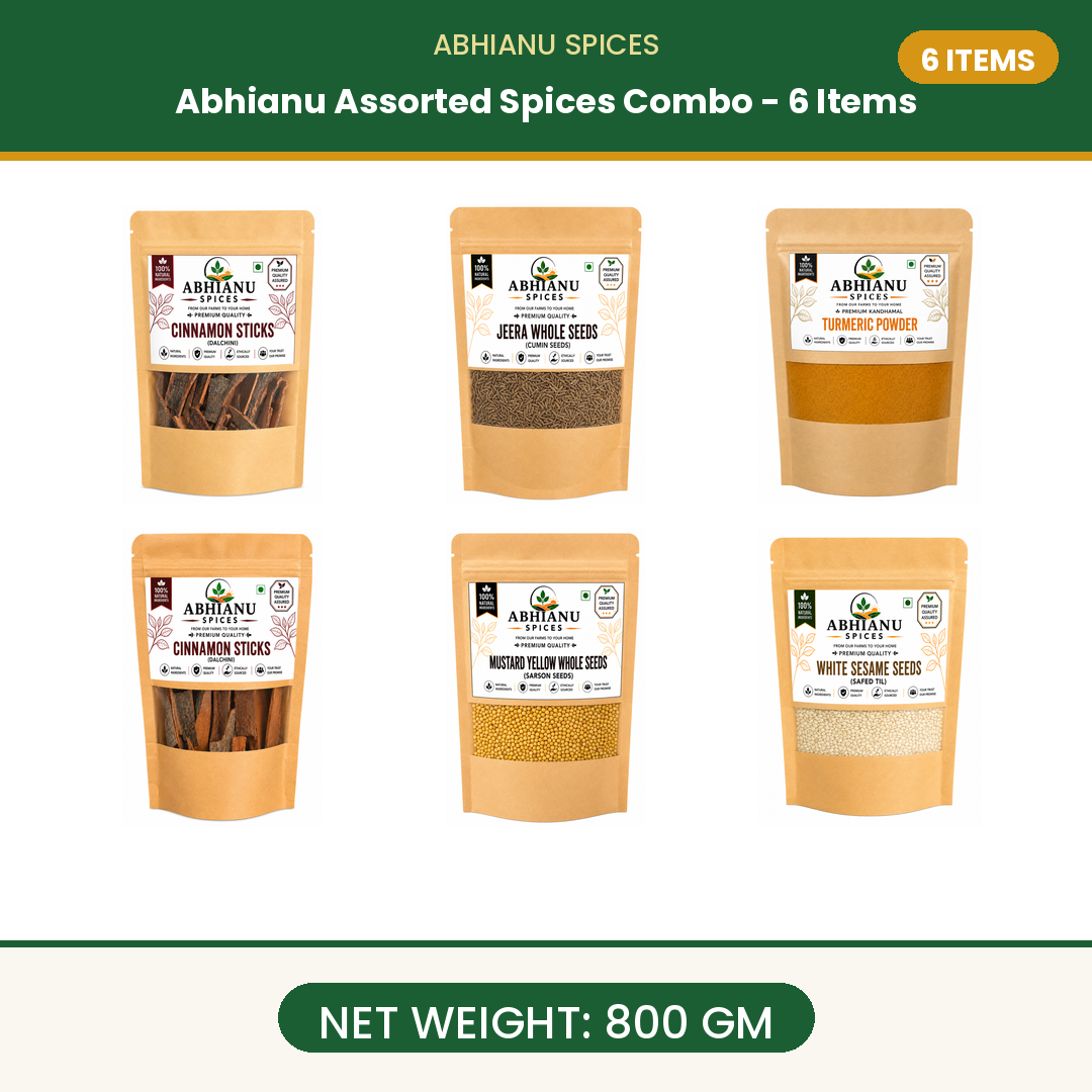 Abhianu Assorted Indian Spices Combo 6 Items 800 G