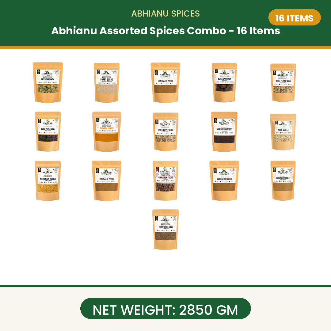 Abhianu Spices Assorted Indian Spices Combo 16 Items 2.85 Kg