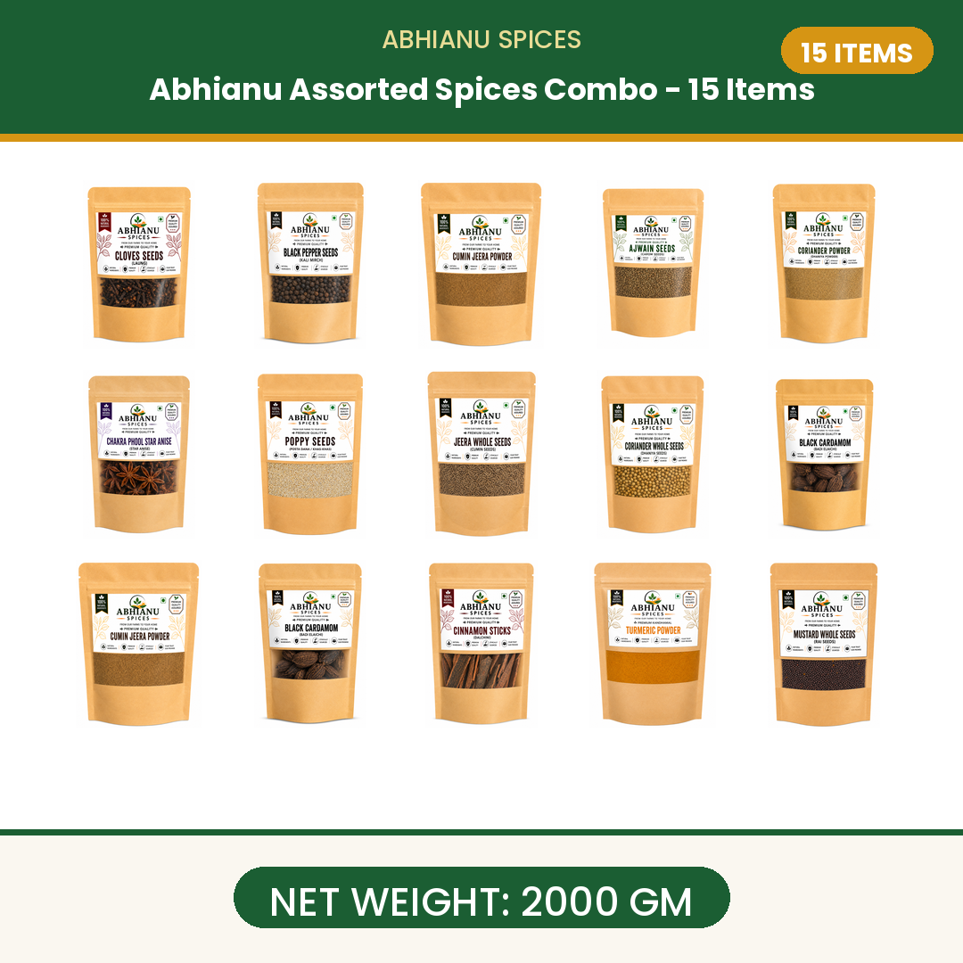 Abhianu Spices Assorted Indian Spices Combo 15 Items 2 Kg