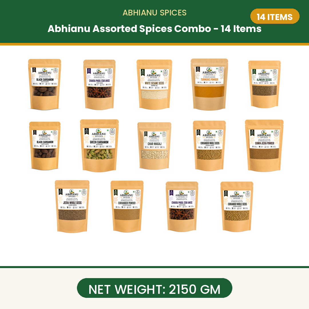 Abhianu Spices Assorted Indian Spices Combo 14 Items 2.15 Kg