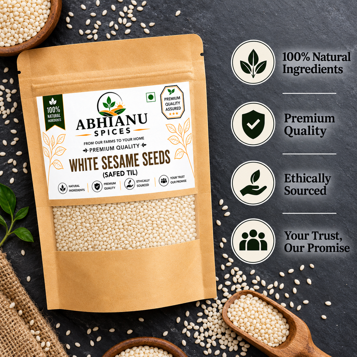 Abhianu Spices White Sesame Seeds Safed Til