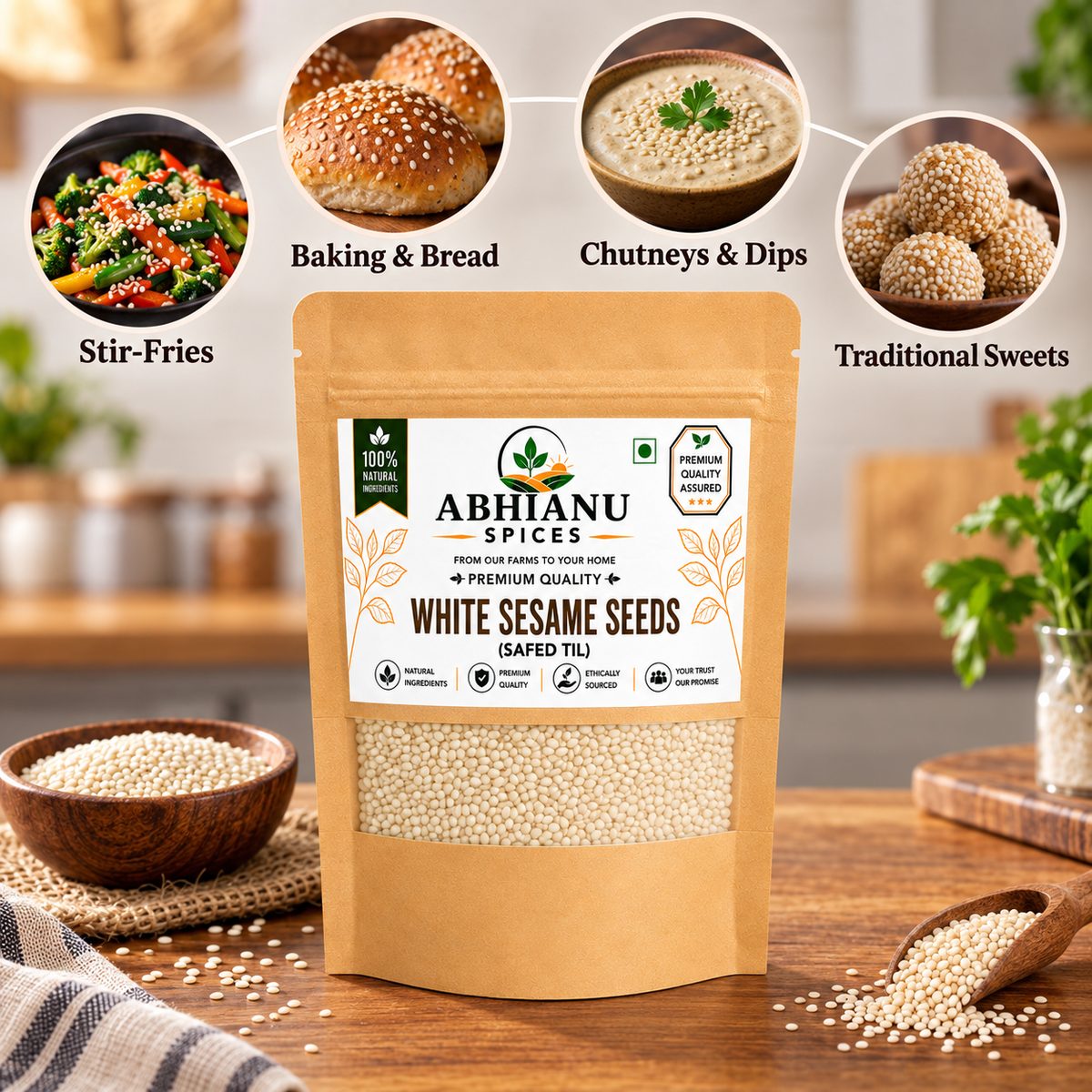 Abhianu Spices White Sesame Seeds Safed Til