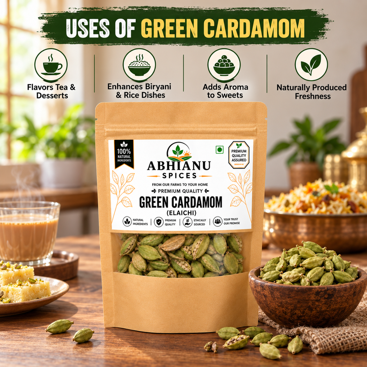 Abhianu Spices Green Cardamom Whole Pods