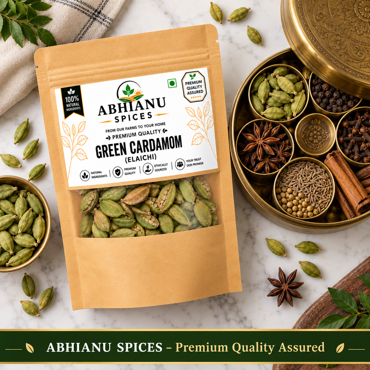 Abhianu Spices Green Cardamom Whole Pods