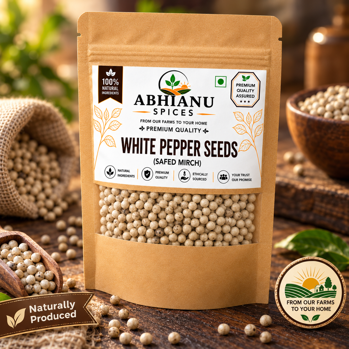 Abhianu Spices White Peppercorns Whole