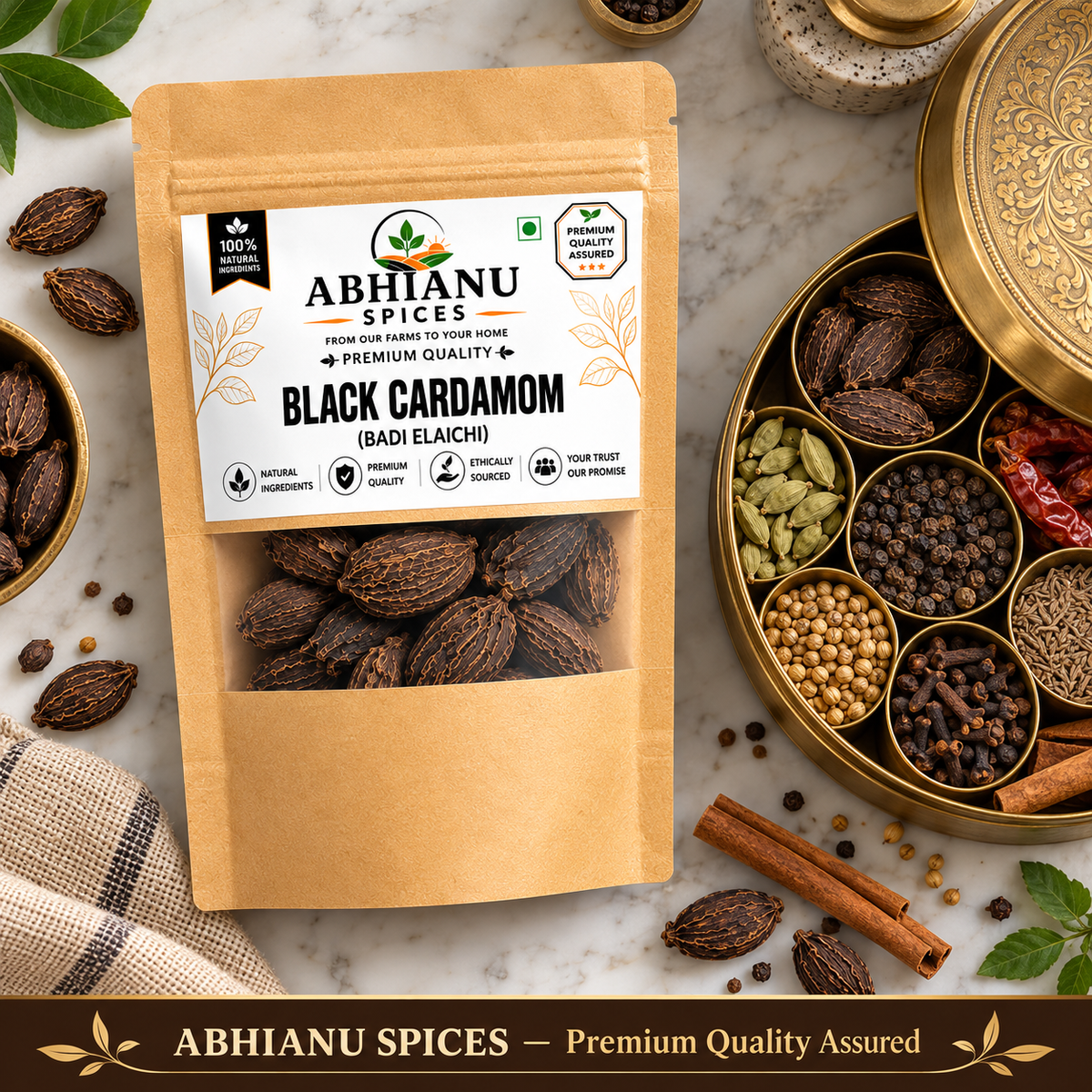 Abhianu Spices Black Cardamom Whole Pods